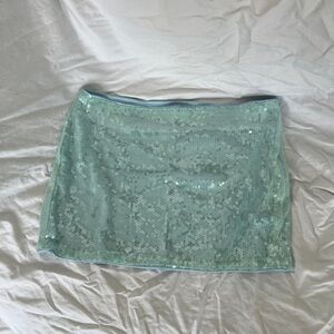 Blue Sequin Low Rise Mini Skirt